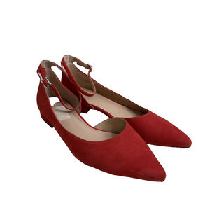 Franco Sarto Size 13 Ballet Flats Ankle Strap Red Pointy Toe Shoes Suede